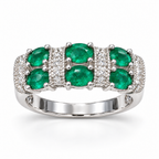 Oval emerald and diamond band in 14K white gold, front view