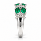 Oval emerald and diamond band in 14K white gold, shoulder view
