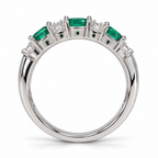 Oval emerald and diamond band in 14K white gold, side view