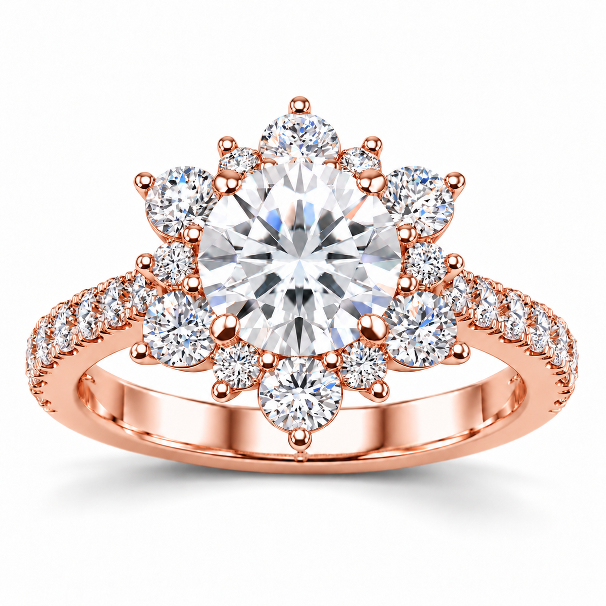 Snowflake Lab Grown Diamond Ring — rose gold — front view