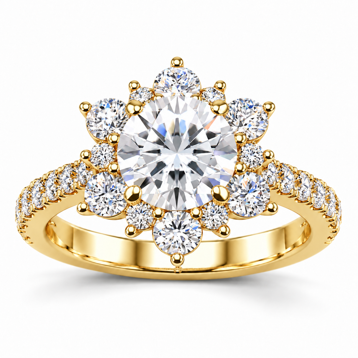 Snowflake Lab Grown Diamond Ring — yellow gold — front view