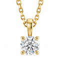 14K Yellow Gold round lab-grown diamond solitaire necklace — studio front view