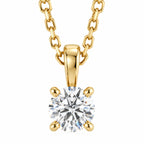 14K Yellow Gold round lab-grown diamond solitaire necklace — studio front view