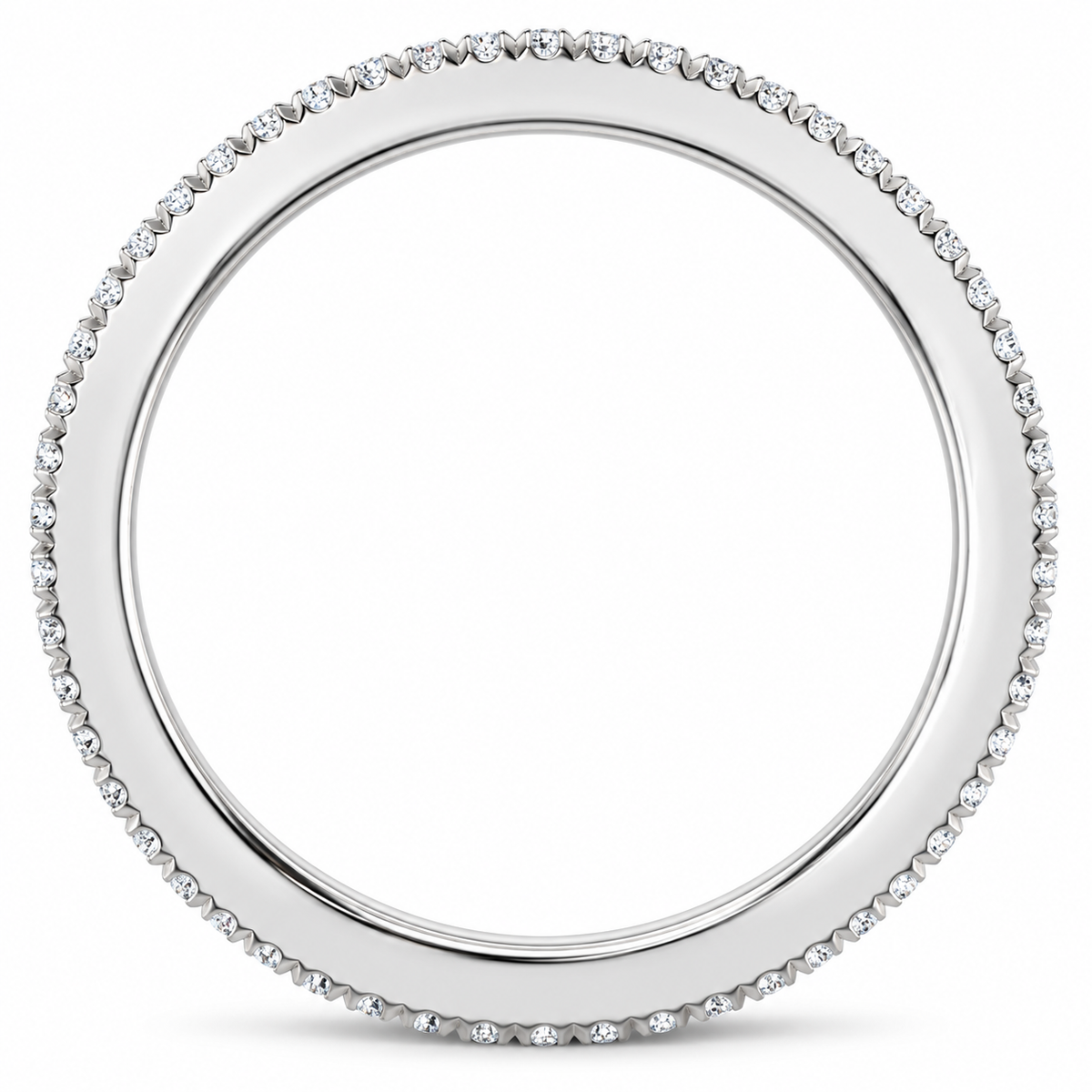 Round Split-Prong Lab-Grown Diamond Eternity Band — 1 mm — 14K White Gold — studio side view