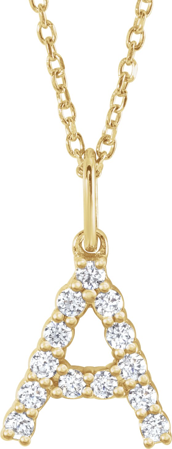 14K Yellow Gold Lab-Grown Diamond Initial A Necklace