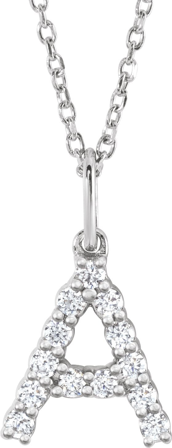 14K White Gold 1/5 CTW Lab-Grown Diamond Initial A 16-18" Necklace — front view