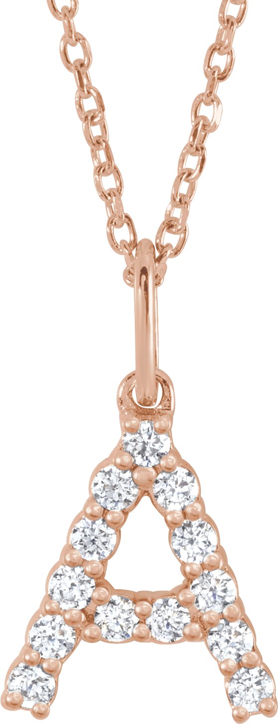 14K Rose Gold 1/5 CTW Lab-Grown Diamond Initial A 16-18" Necklace — front view
