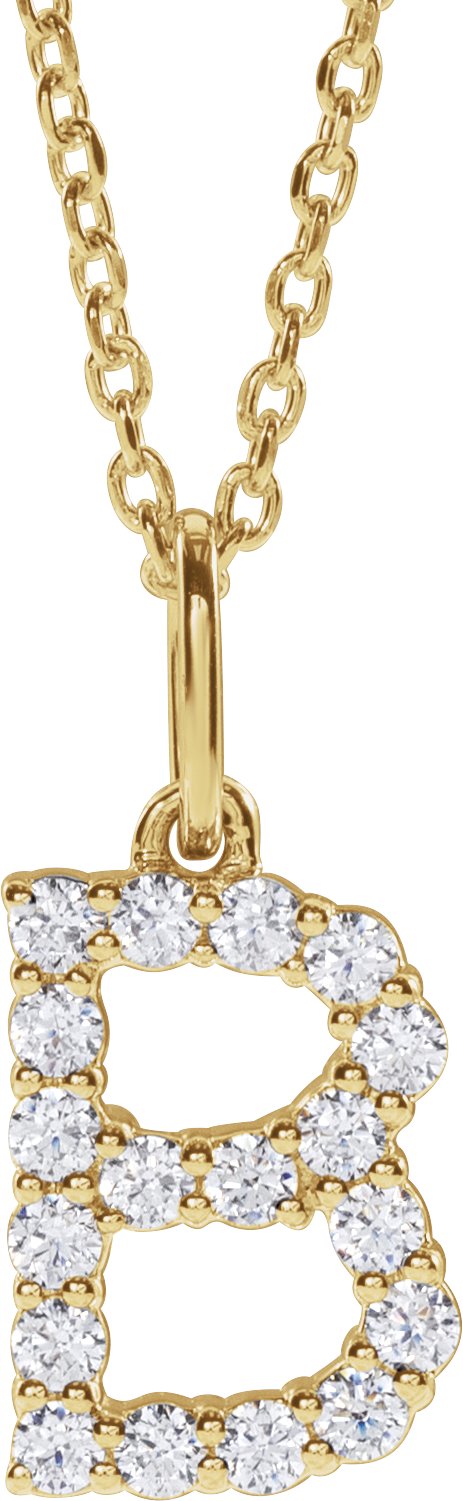 14K Yellow Gold 1/4 CTW Lab-Grown Diamond Initial B 16-18" Necklace — front view