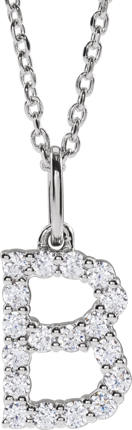 14K White Gold 1/4 CTW Lab-Grown Diamond Initial B 16-18" Necklace — front view