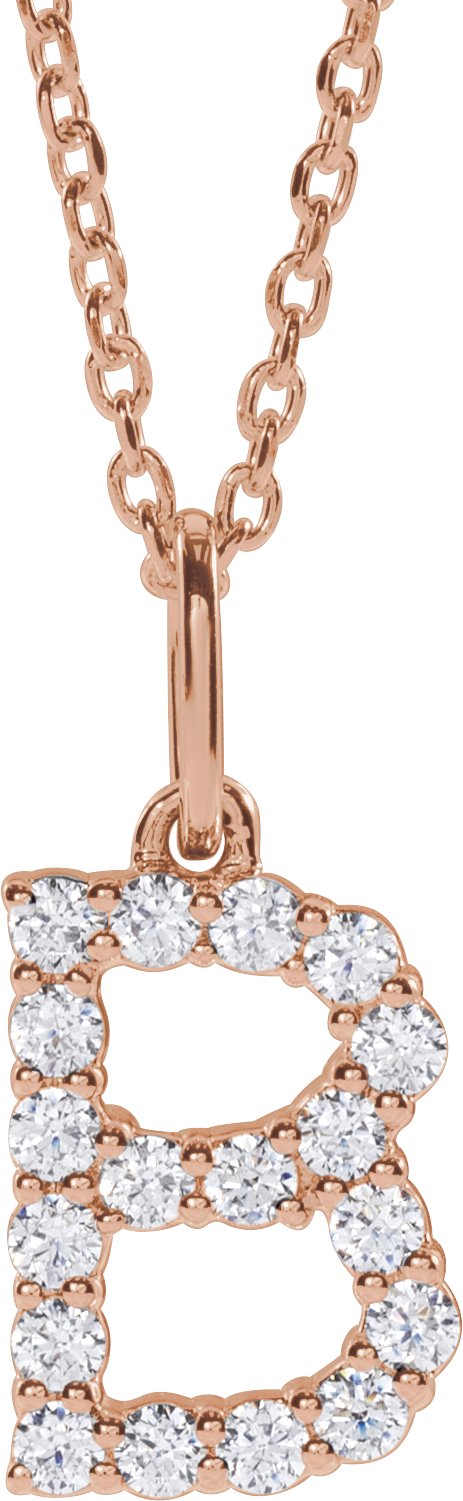 14K Rose Gold 1/4 CTW Lab-Grown Diamond Initial B 16-18" Necklace — front view