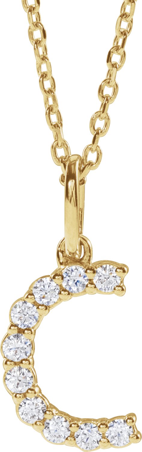 14K Yellow Gold 1/6 CTW Lab-Grown Diamond Initial C 16-18" Necklace — front view