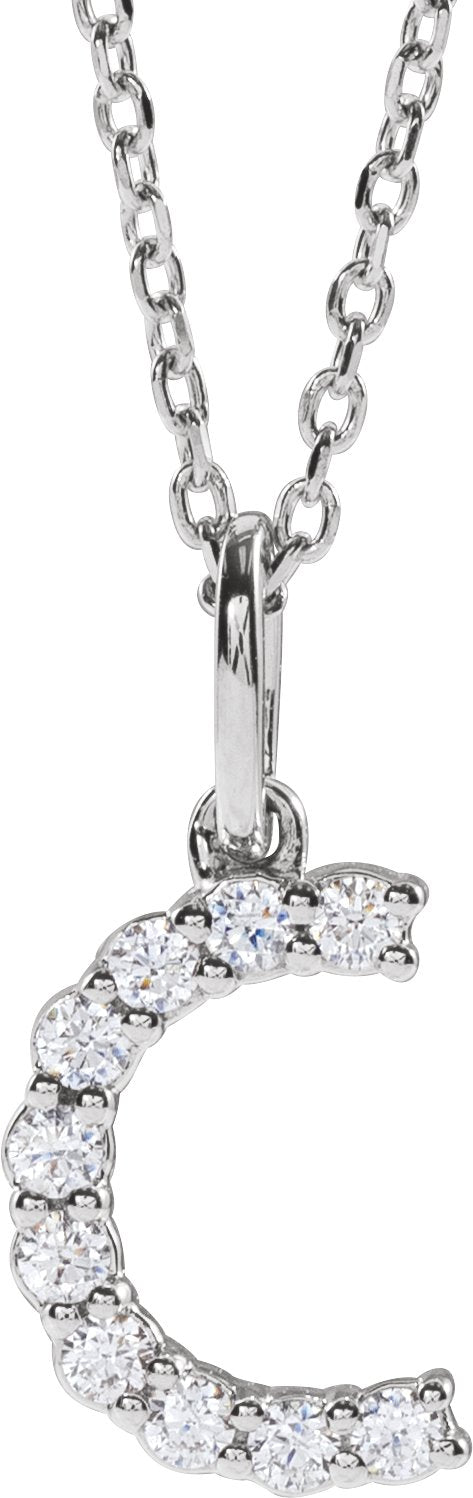 14K White Gold 1/6 CTW Lab-Grown Diamond Initial C 16-18" Necklace — front view