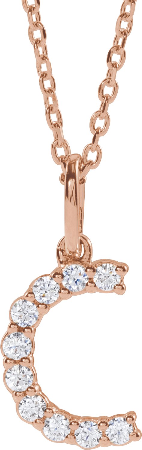 14K Rose Gold 1/6 CTW Lab-Grown Diamond Initial C 16-18" Necklace — front view