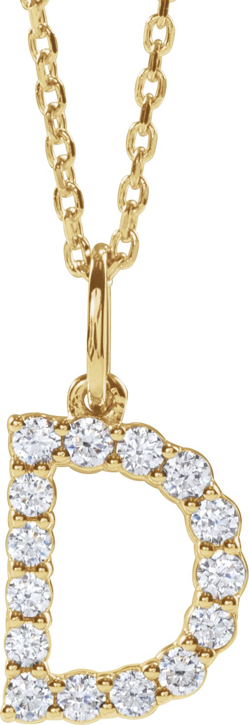 14K Yellow Gold 1/4 CTW Lab-Grown Diamond Initial D 16-18" Necklace — front view