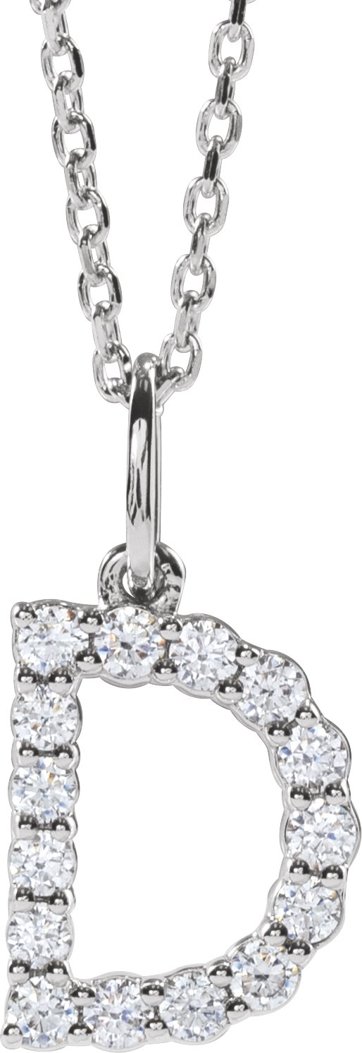 14K White Gold 1/4 CTW Lab-Grown Diamond Initial D 16-18" Necklace — front view