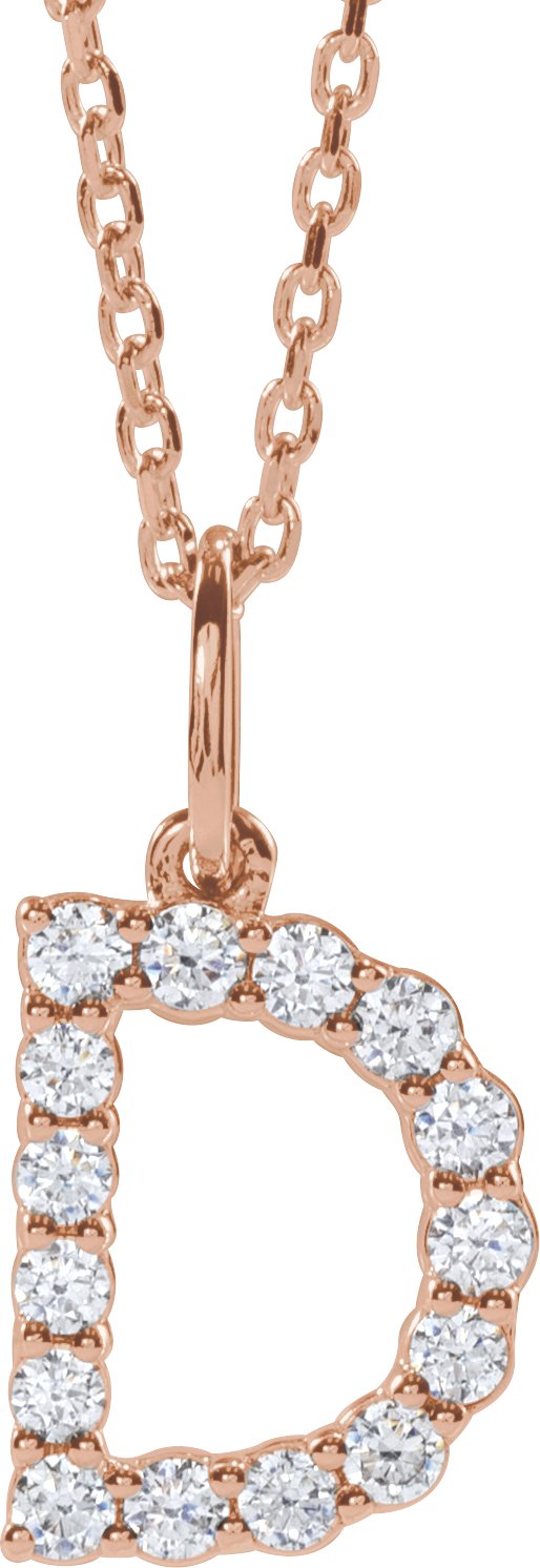 14K Rose Gold 1/4 CTW Lab-Grown Diamond Initial D 16-18" Necklace — front view