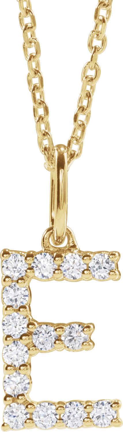 14K Yellow Gold 1/5 CTW Lab-Grown Diamond Initial E 16-18" Necklace — front view