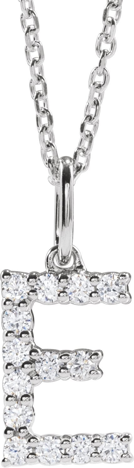 14K White Gold 1/5 CTW Lab-Grown Diamond Initial E 16-18" Necklace — front view