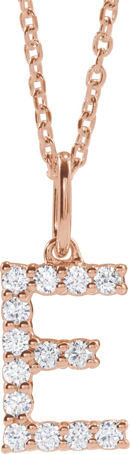 14K Rose Gold 1/5 CTW Lab-Grown Diamond Initial E 16-18" Necklace — front view