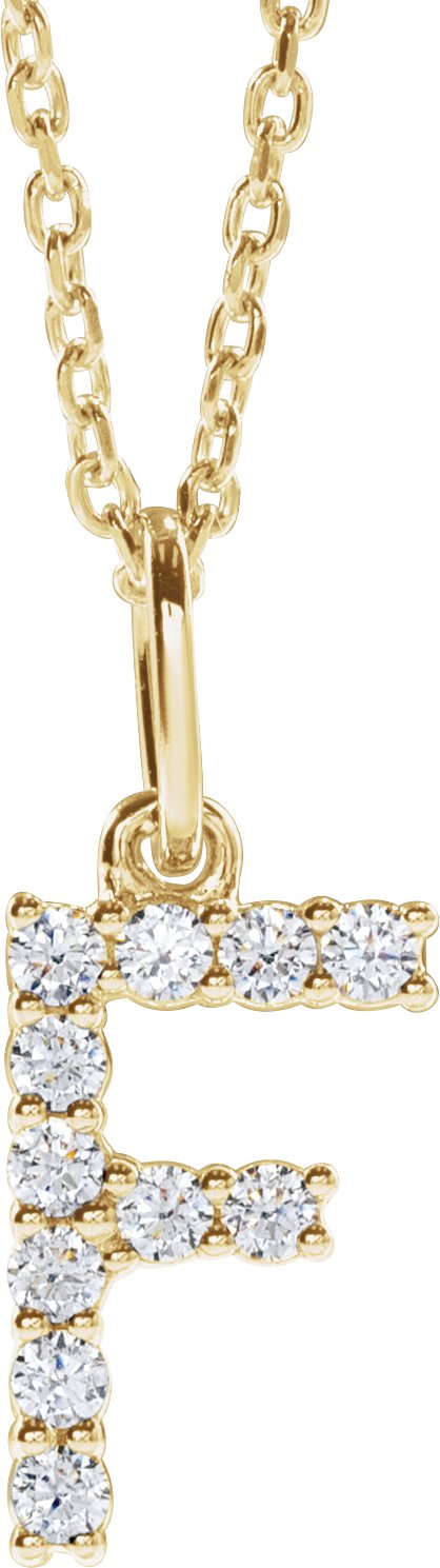 14K Yellow Gold 1/6 CTW Lab-Grown Diamond Initial F 16-18" Necklace — front view