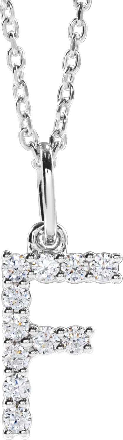 14K White Gold 1/6 CTW Lab-Grown Diamond Initial F 16-18" Necklace — front view