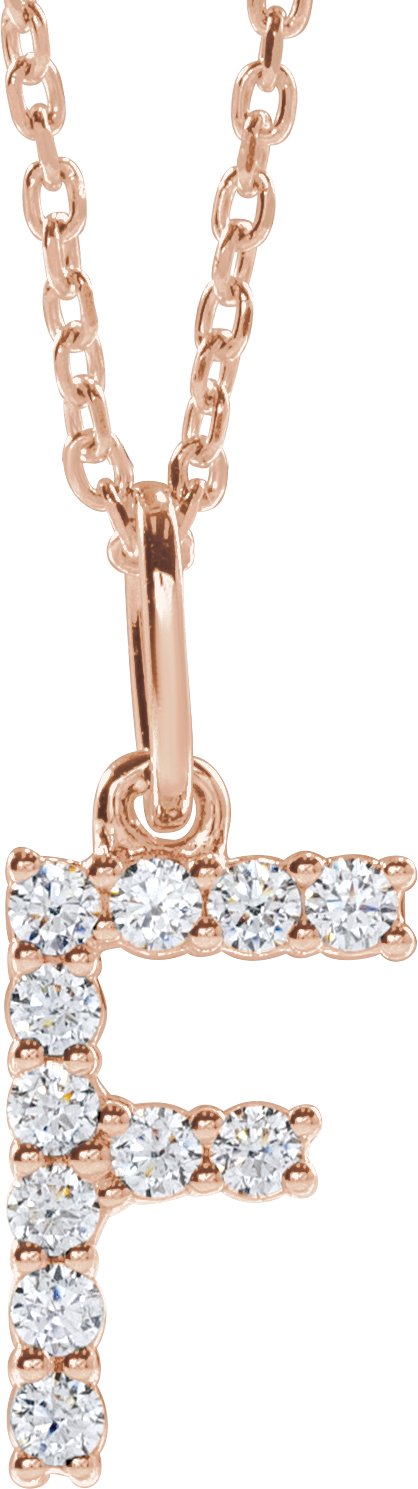 14K Rose Gold 1/6 CTW Lab-Grown Diamond Initial F 16-18" Necklace — front view