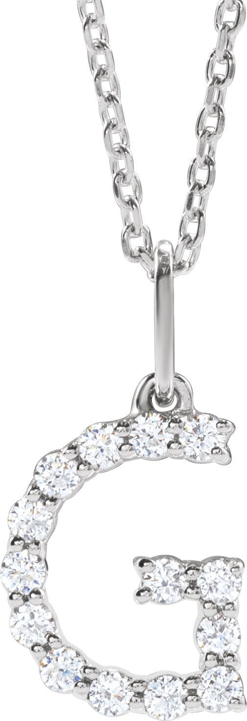 14K White Gold 1/5 CTW Lab-Grown Diamond Initial G 16-18" Necklace — front view