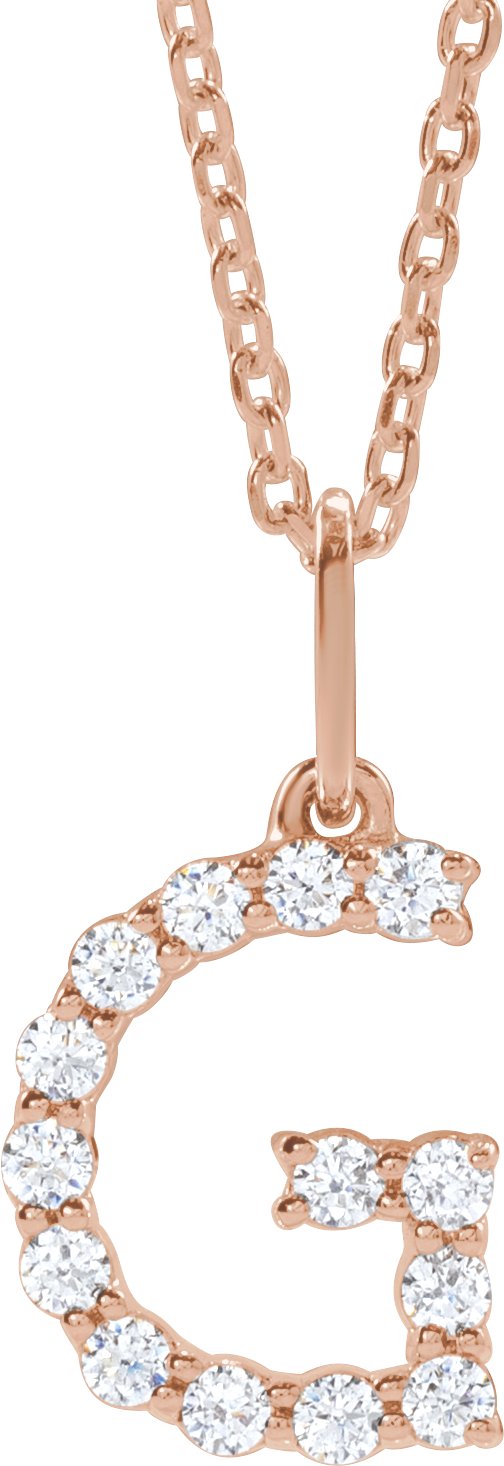14K Rose Gold 1/5 CTW Lab-Grown Diamond Initial G 16-18" Necklace — front view