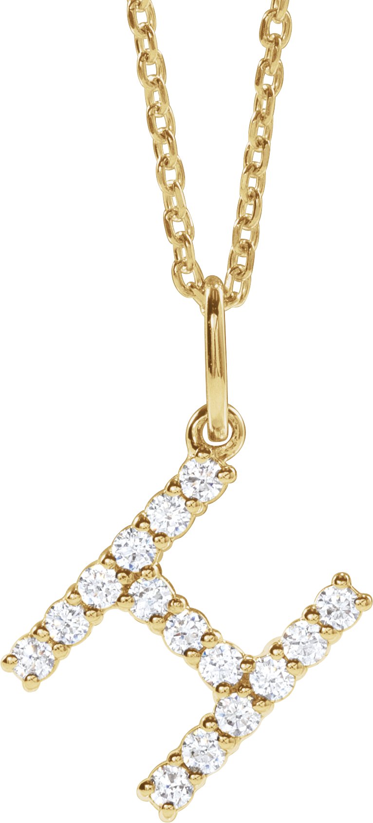 14K Yellow Gold 1/5 CTW Lab-Grown Diamond Initial H 16-18" Necklace — front view