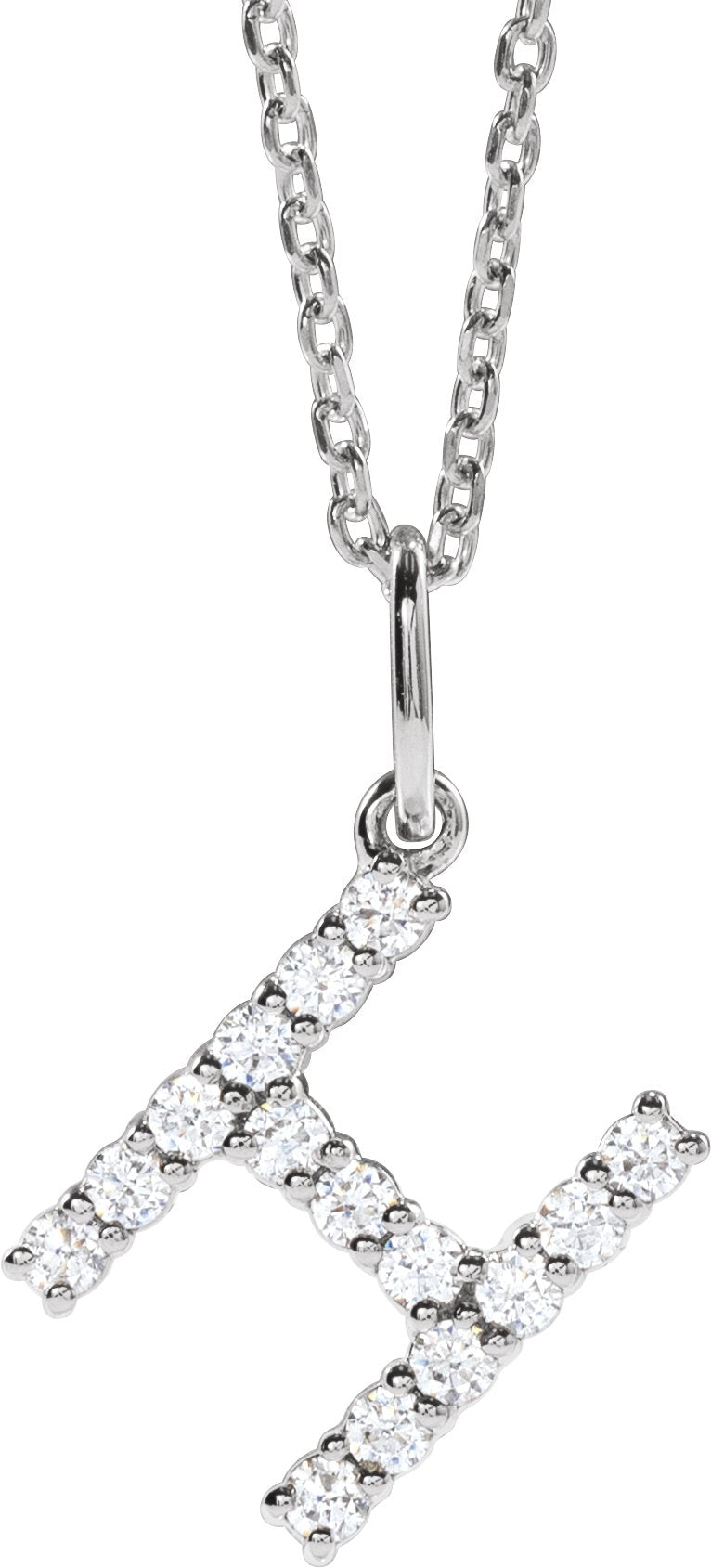 14K White Gold 1/5 CTW Lab-Grown Diamond Initial H 16-18" Necklace — front view