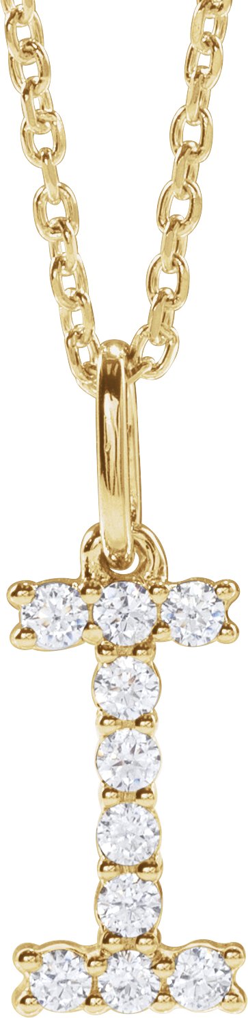 14K Yellow Gold 1/6 CTW Lab-Grown Diamond Initial I 16-18" Necklace — front view