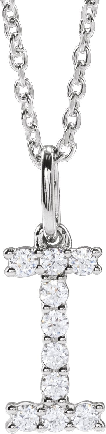 14K White Gold 1/6 CTW Lab-Grown Diamond Initial I 16-18" Necklace — front view