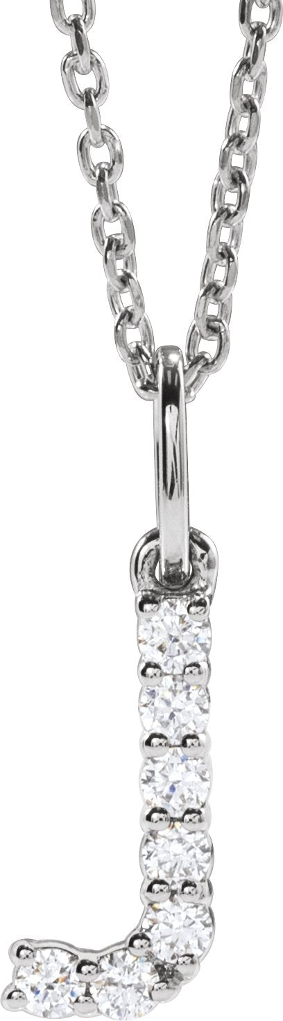 14K White Gold 1/8 CTW Lab-Grown Diamond Initial J 16-18" Necklace — front view
