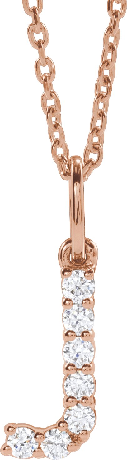 14K Rose Gold 1/8 CTW Lab-Grown Diamond Initial J 16-18" Necklace — front view