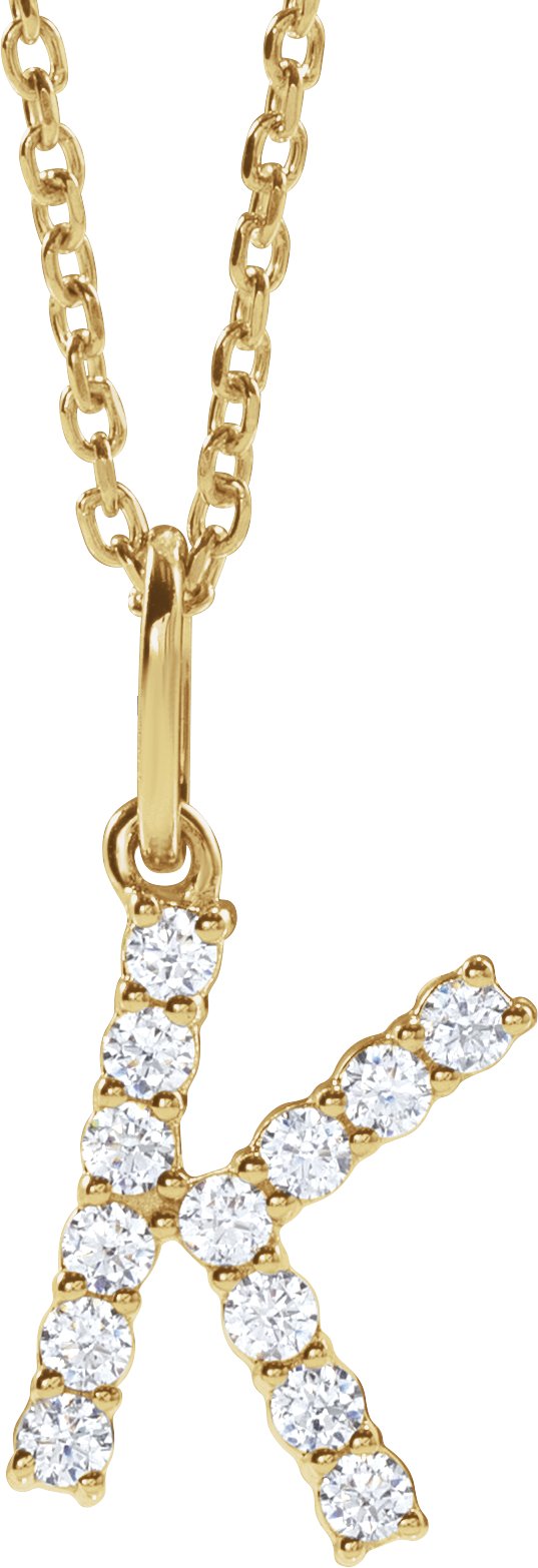 14K Yellow Gold 1/5 CTW Lab-Grown Diamond Initial K 16-18" Necklace — front view