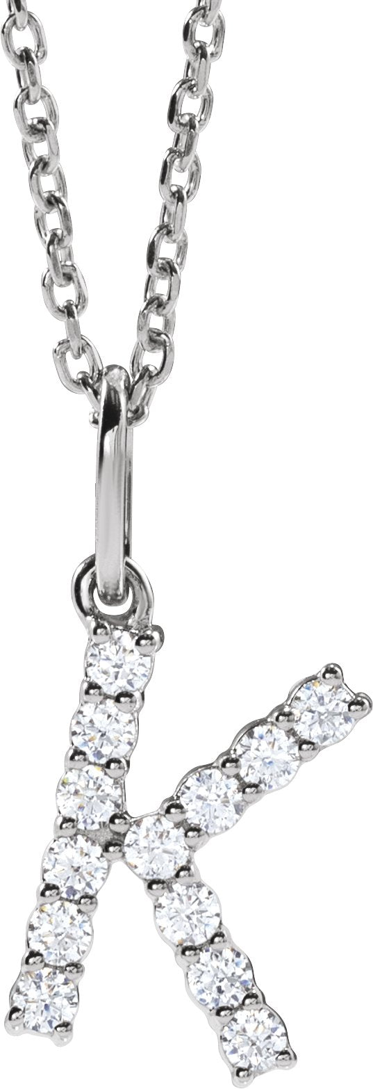 14K White Gold 1/5 CTW Lab-Grown Diamond Initial K 16-18" Necklace — front view
