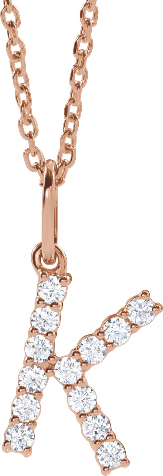 14K Rose Gold 1/5 CTW Lab-Grown Diamond Initial K 16-18" Necklace — front view
