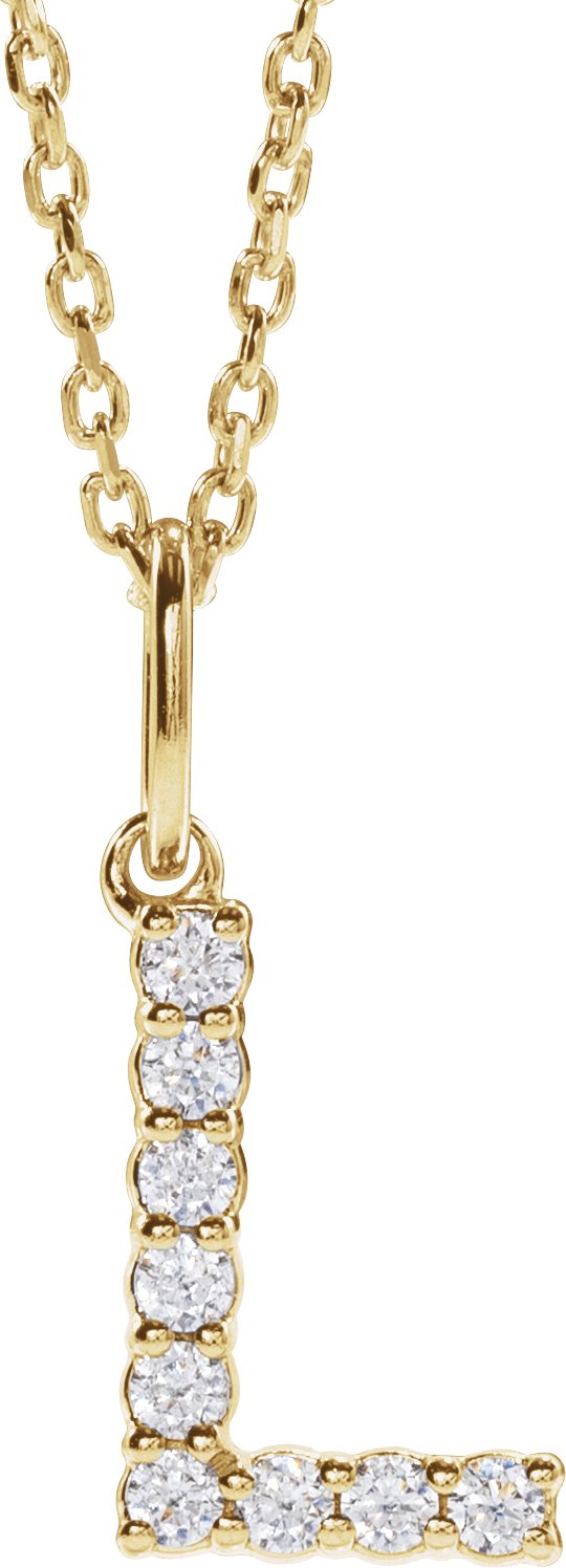 14K Yellow Gold 1/8 CTW Lab-Grown Diamond Initial L 16-18" Necklace — front view