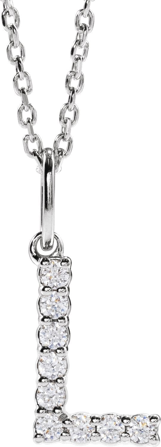 14K White Gold 1/8 CTW Lab-Grown Diamond Initial L 16-18" Necklace — front view