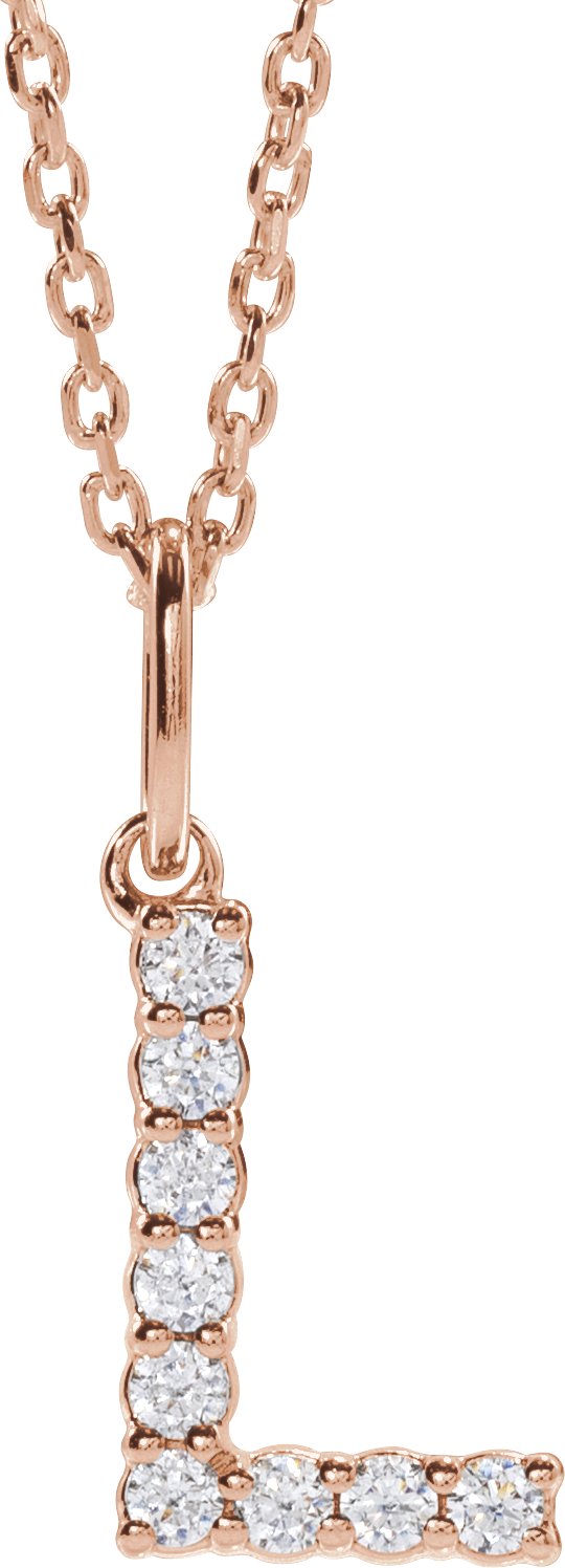 14K Rose Gold 1/8 CTW Lab-Grown Diamond Initial L 16-18" Necklace — front view