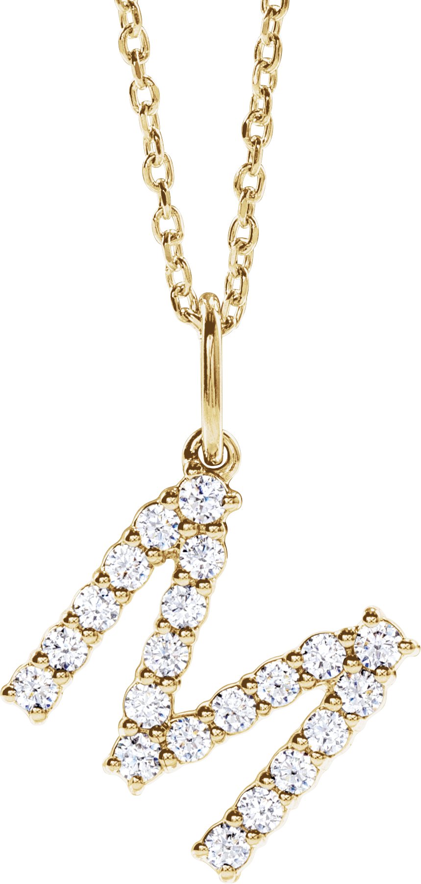 14K Yellow Gold 1/3 CTW Lab-Grown Diamond Initial M 16-18" Necklace — front view