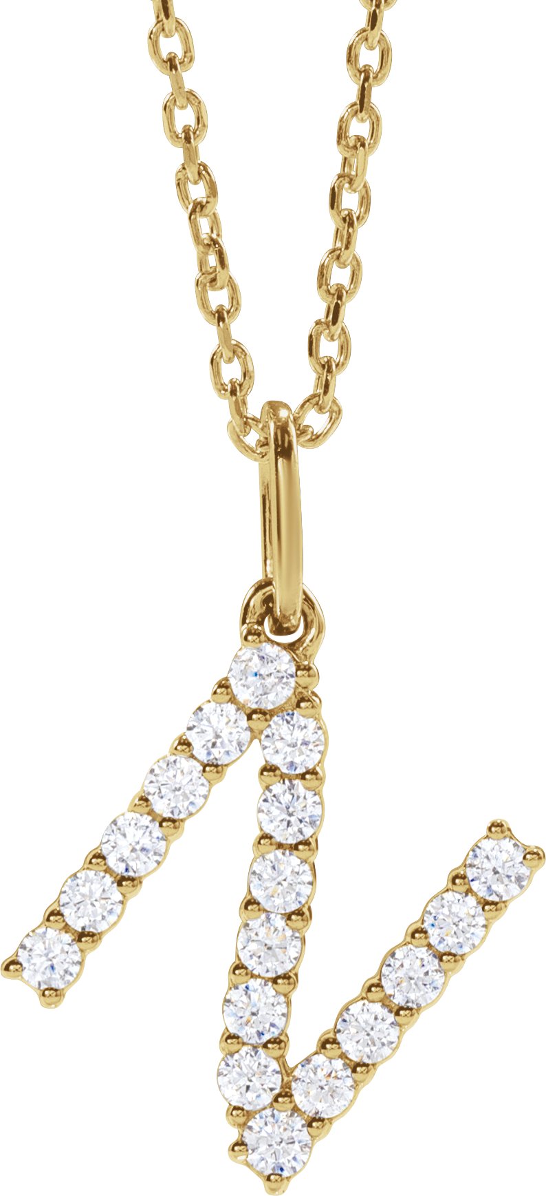14K Yellow Gold 1/4 CTW Lab-Grown Diamond Initial N 16-18" Necklace — front view