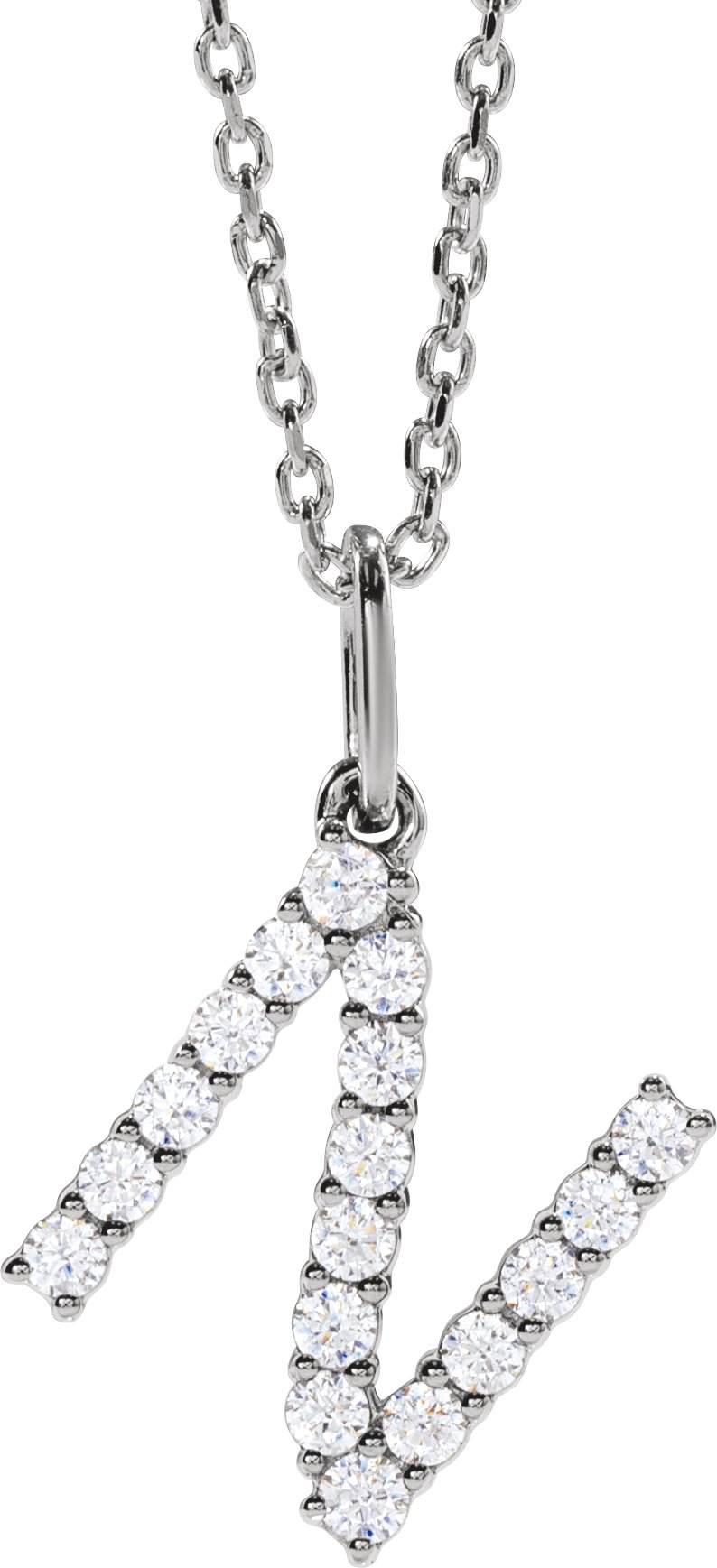 14K White Gold 1/4 CTW Lab-Grown Diamond Initial N 16-18" Necklace — front view