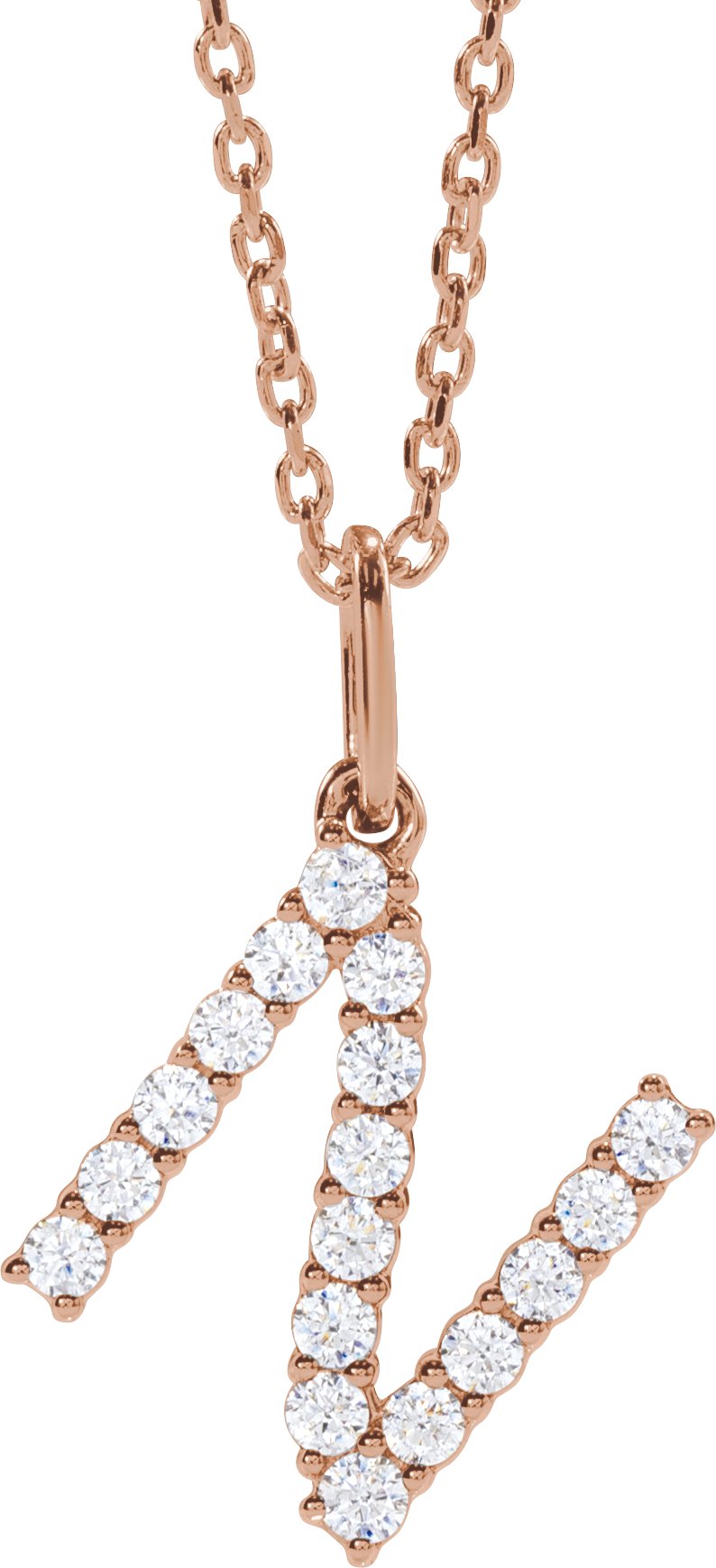 14K Rose Gold 1/4 CTW Lab-Grown Diamond Initial N 16-18" Necklace — front view