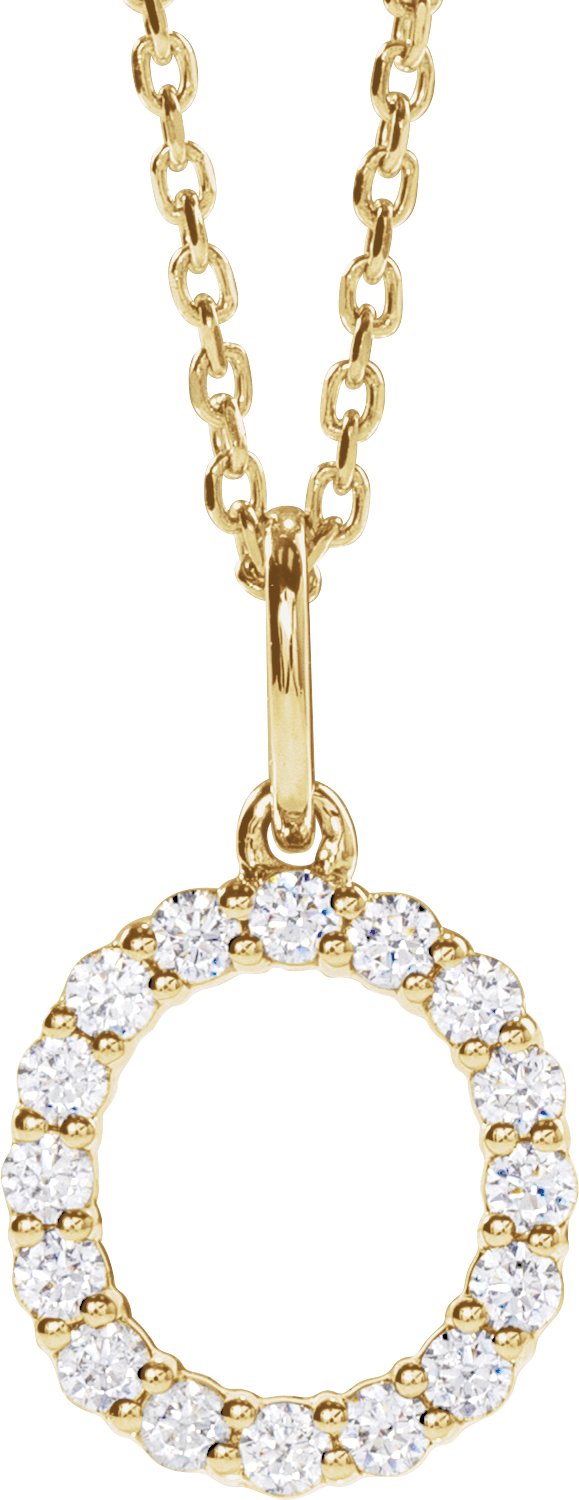 14K Yellow Gold 1/4 CTW Lab-Grown Diamond Initial O 16-18" Necklace — front view
