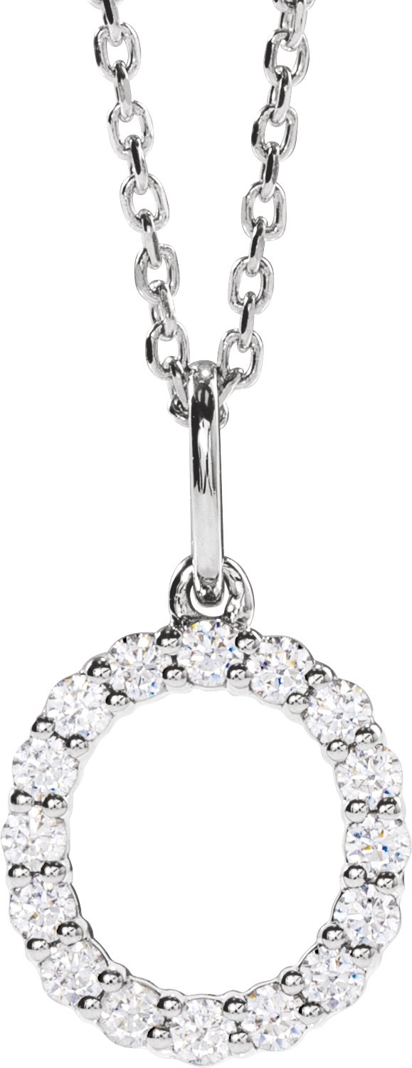 14K White Gold 1/4 CTW Lab-Grown Diamond Initial O 16-18" Necklace — front view