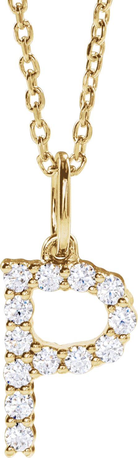14K Yellow Gold 1/5 CTW Lab-Grown Diamond Initial P 16-18" Necklace — front view