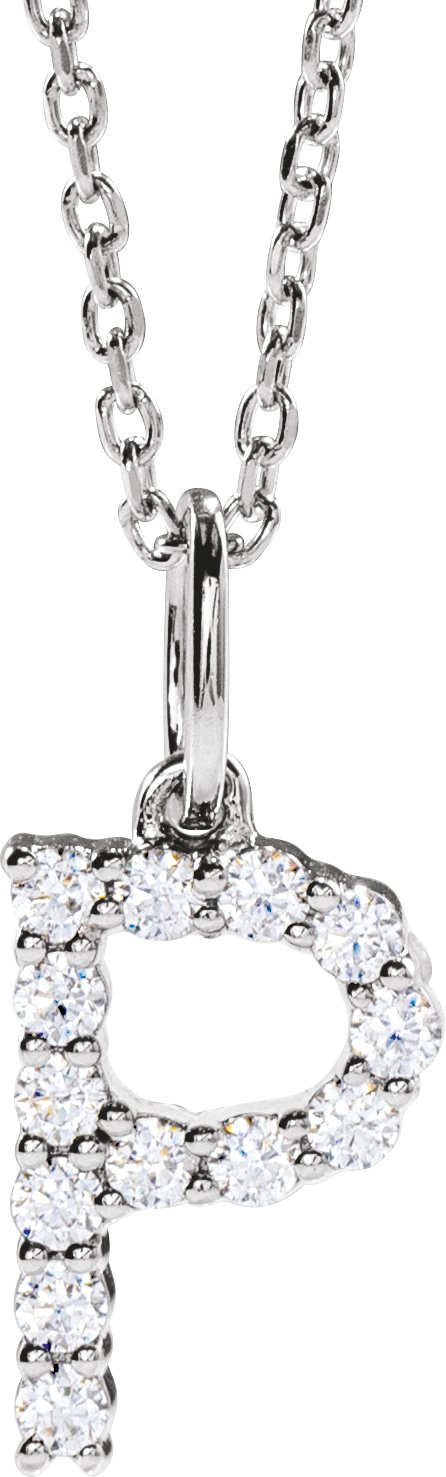 14K White Gold 1/5 CTW Lab-Grown Diamond Initial P 16-18" Necklace — front view