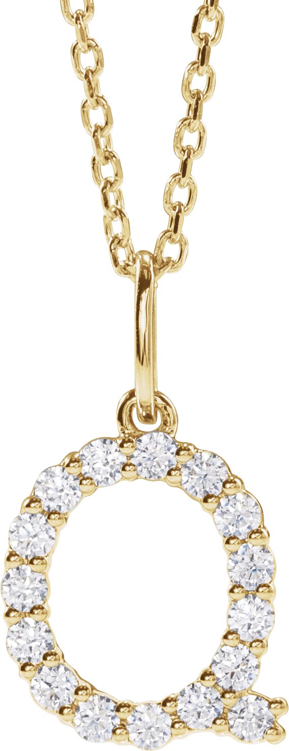 14K Yellow Gold 1/4 CTW Lab-Grown Diamond Initial Q 16-18" Necklace — front view
