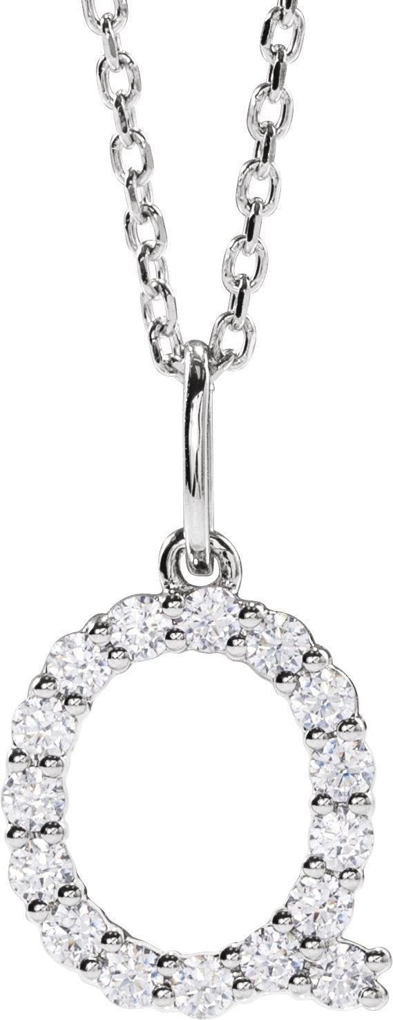14K White Gold 1/4 CTW Lab-Grown Diamond Initial Q 16-18" Necklace — front view